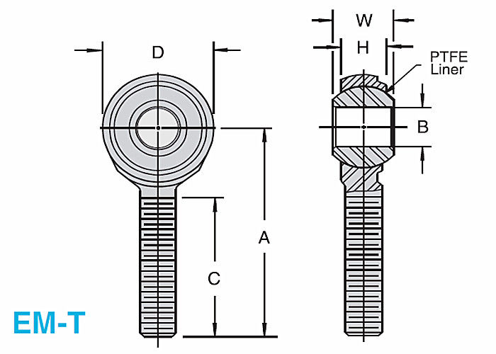 PTFE ha allineato l'estremità di Rod dell'acciaio inossidabile EM-T/EF-T 2 - colleghi per l'industriale resistente