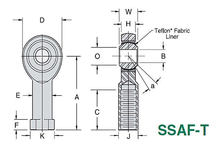 L'estremità di Rod dell'acciaio inossidabile di 3 pezzi PTFE ha allineato SSAM - T/SSAF - precisione di T