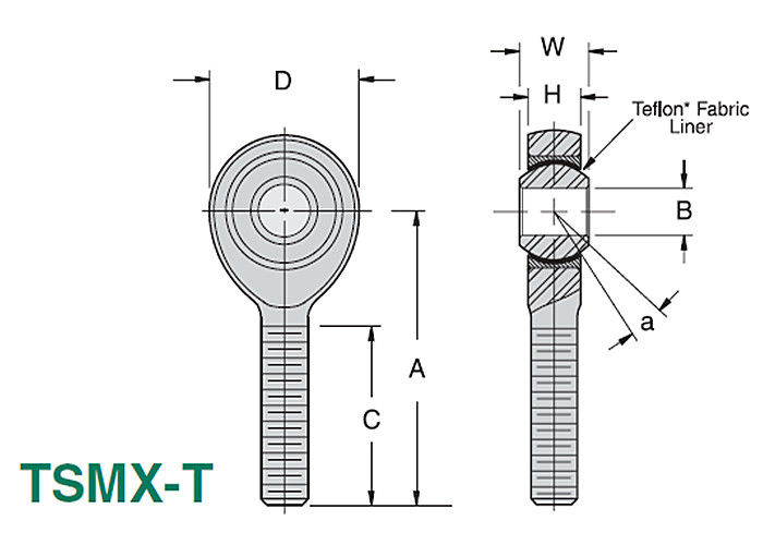 TSMX - T/TSFX - pezzo PTFE dell'estremità di Rod della testina sferica dell'acciaio inossidabile di precisione di T 3 allineato