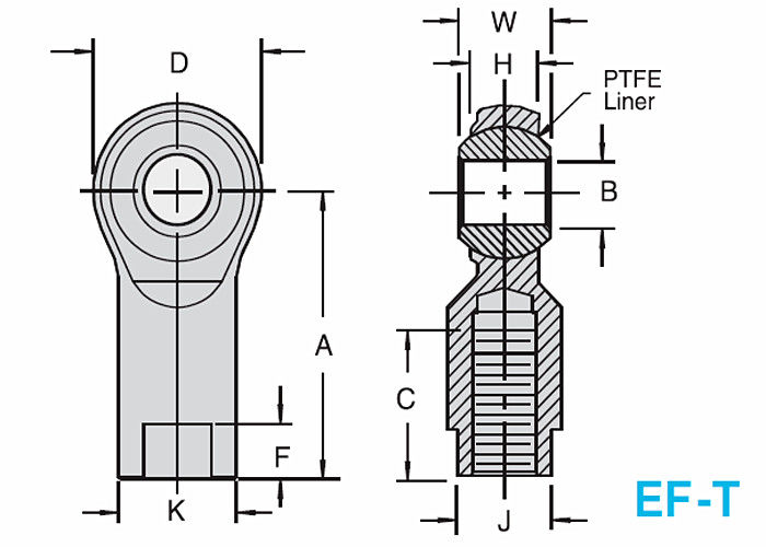Estremità di Rod del giunto di Heim dell'acciaio inossidabile EF-T/di EM-T 2 - il pezzo PTFE ha allineato per l'industriale