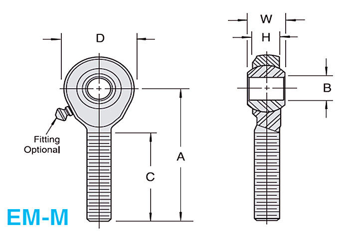 EM - M./E-F - estremità sferica metrica 2-Piece di m. Rod metallo con metallo per costruzione