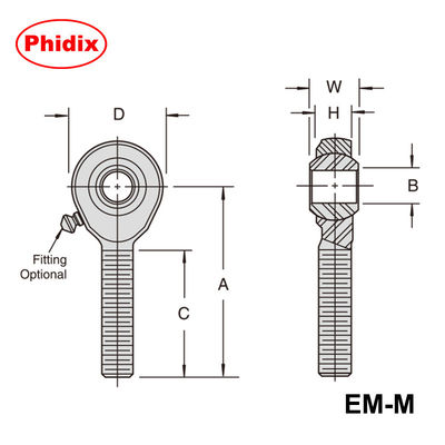 Fini di barre metalliche della serie EM-M/EF-M: giunti metrici placcati in zinco con opzioni PTFE e resistenza alla corrosione per il controllo del movimento industriale