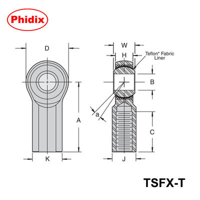 TSMX-T/TSFX-T PTFE-rivestito estremità di bastoncini pesanti ¢ controllo del movimento di precisione per applicazioni ad alto carico